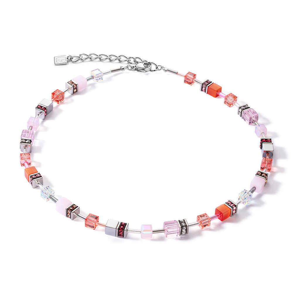 COEUR DE LION Geo Cube Soft Pink, Watermelon & Silver Necklace