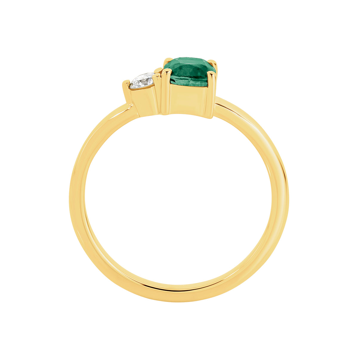 Natural 0.32ct oval emerald and 0.12ct diamond ring in 18ct yellow gold