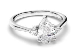 Pear Cut Diamond Trilogy Engagement Ring with Round Brilliant Sides