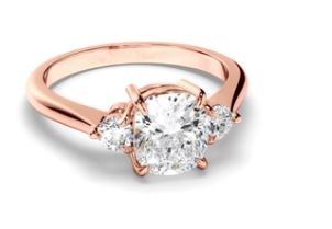 Cushion Cut Diamond Trilogy Engagement Ring with Round Brilliant Sides
