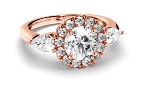 Round Brilliant Cut Diamond Halo Engagement Ring with Pear Sides