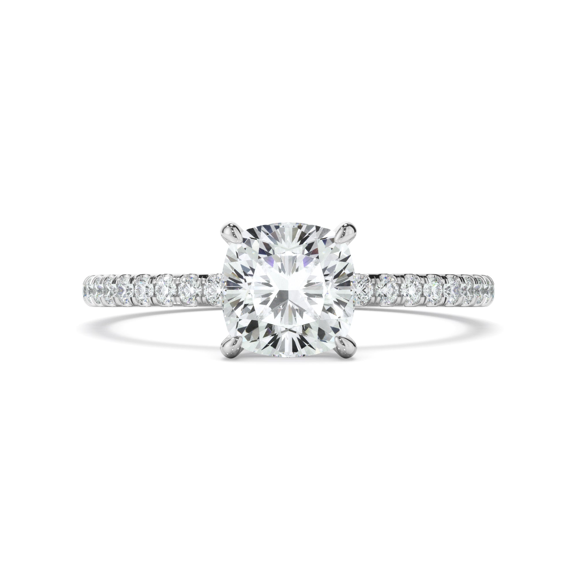 Cushion Cut Diamond Solitaire Engagement Ring With Pave Band