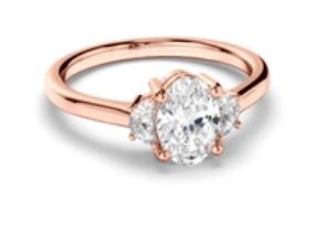 Oval Cut Diamond Trilogy Engagement Ring with Half Moon Sides