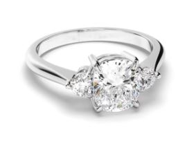 Cushion Cut Diamond Trilogy Engagement Ring with Round Brilliant Sides