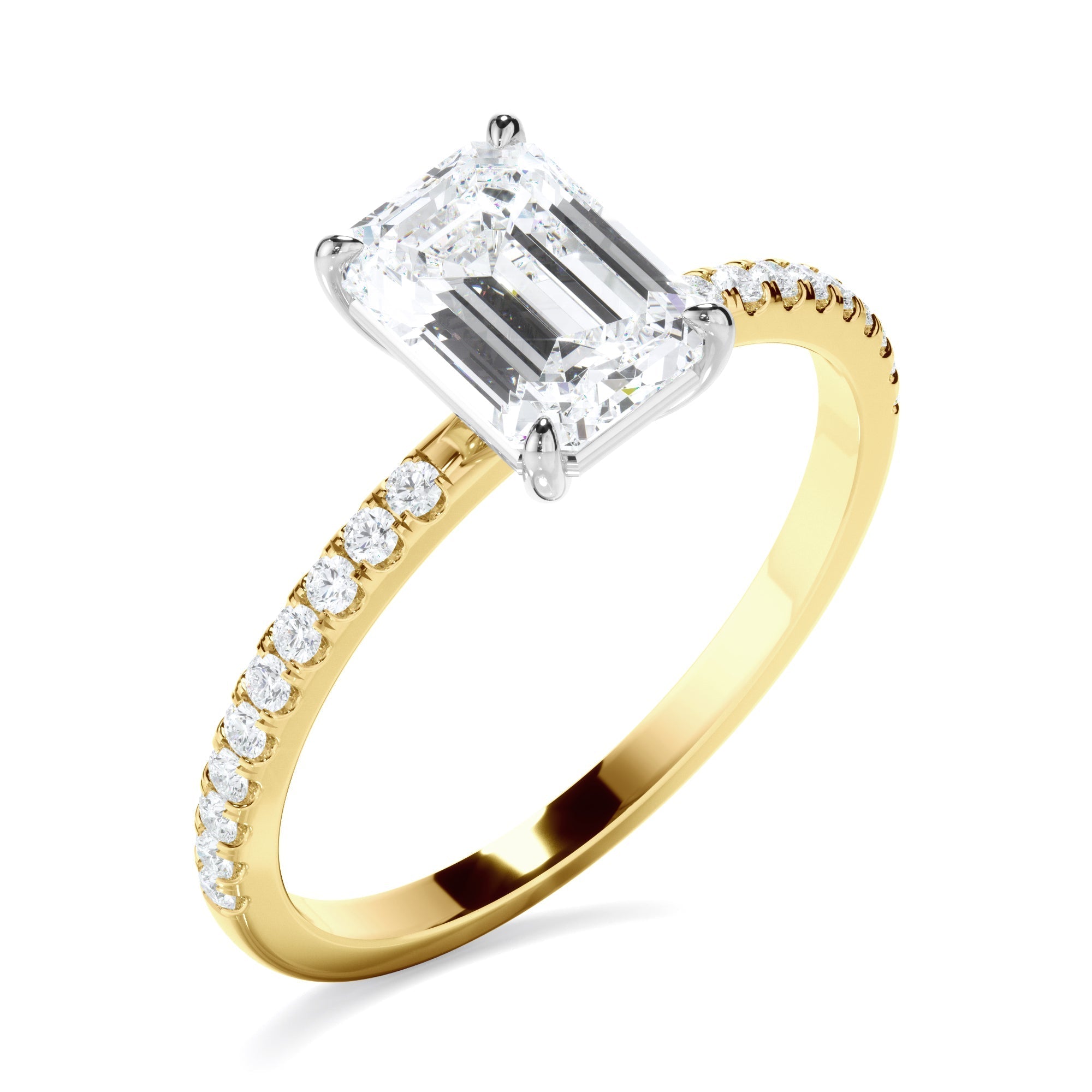 Emerald Cut Diamond Solitaire Engagement Ring With Pave Band