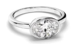 Oval Cut Diamond Bezel East West Solitaire Engagement Ring