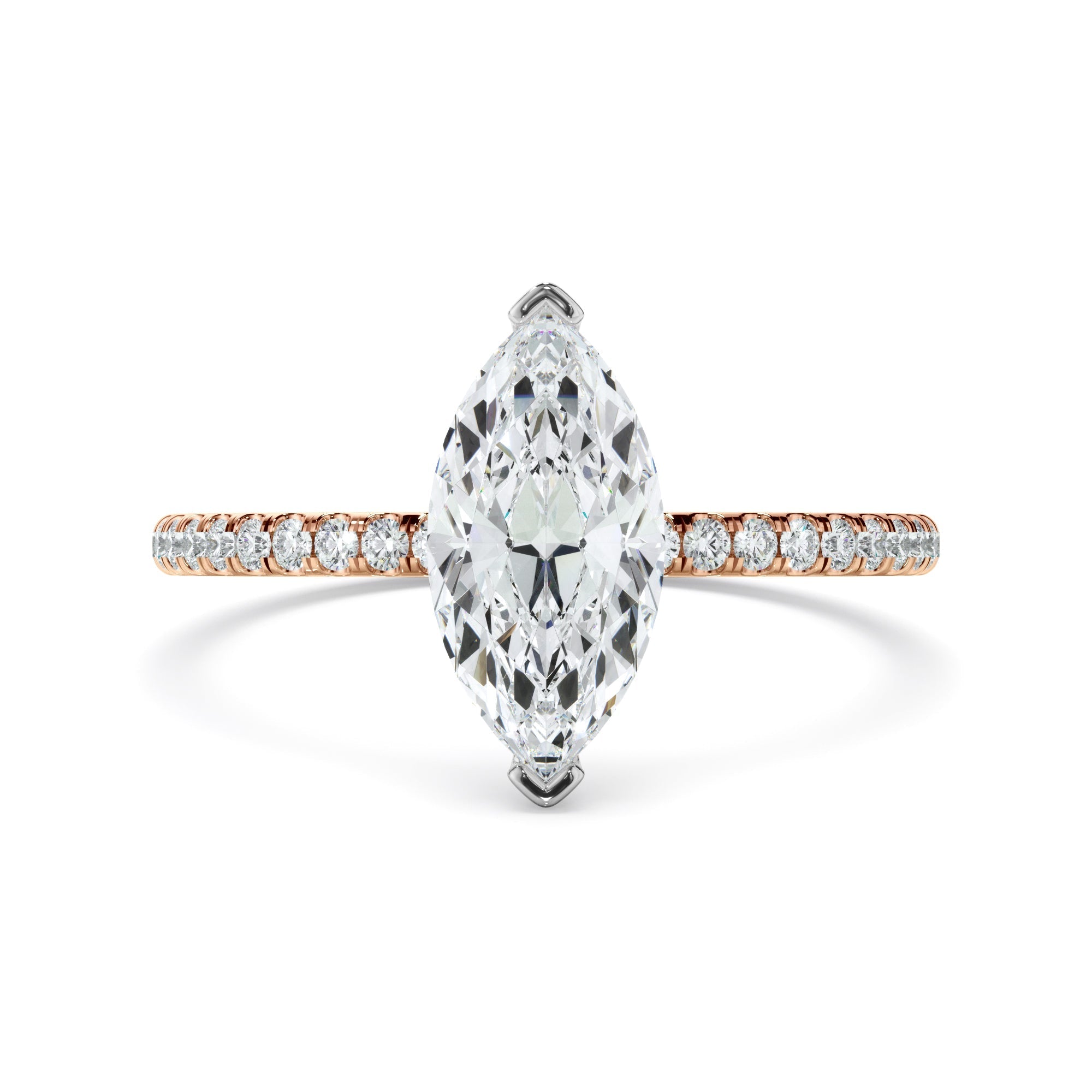 Marquise Cut Diamond Solitaire Engagement Ring With Pave Band