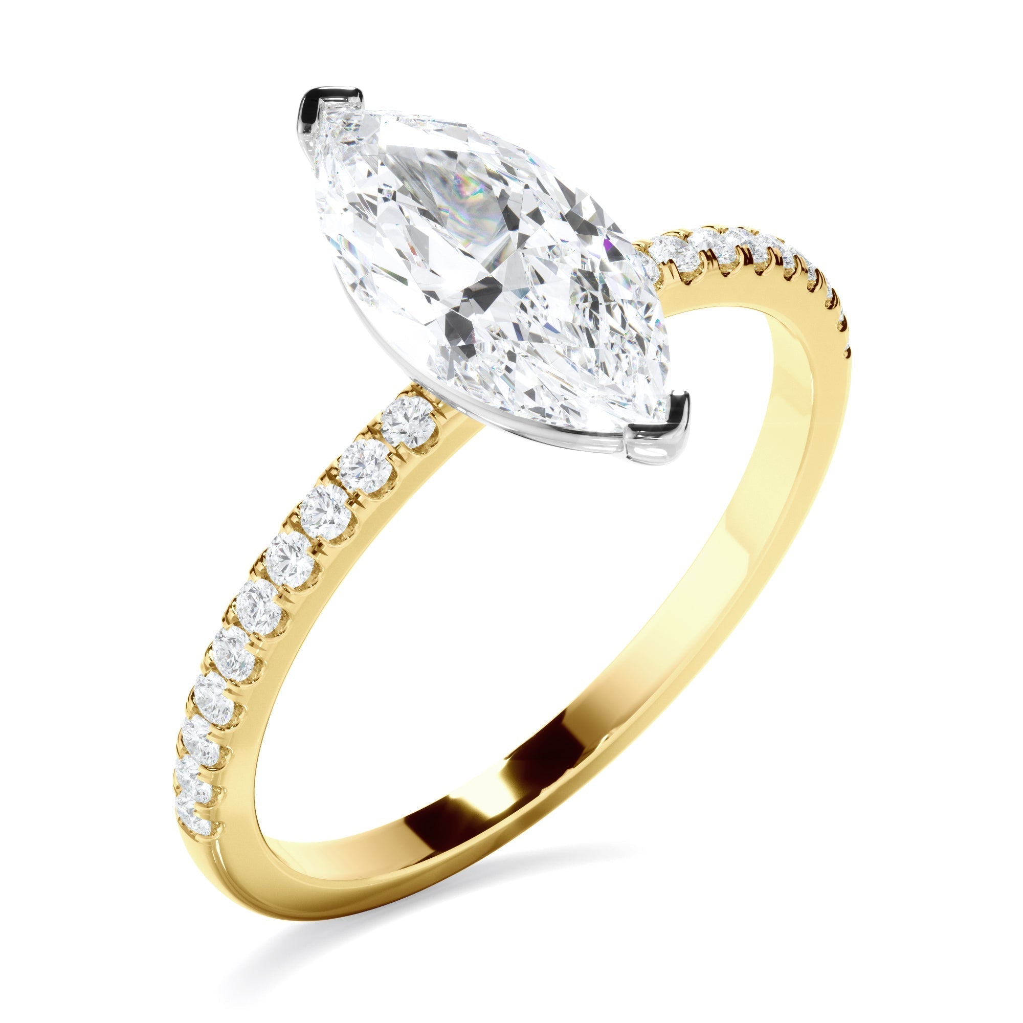 Marquise Cut Diamond Solitaire Engagement Ring With Pave Band