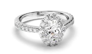 Oval Cut Diamond Halo Engagement Ring with Diamond Sides