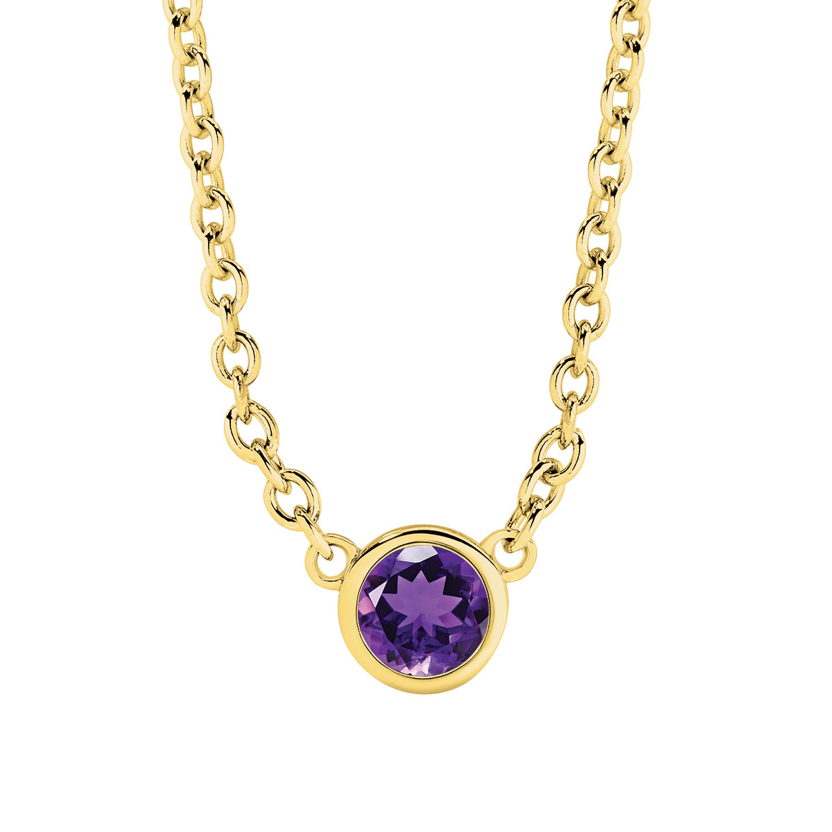 Natural 0.25ct round amethyst pendant in 9ct yellow gold