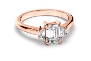 Emerald Cut Diamond Trilogy Engagement Ring with Baguette Sides