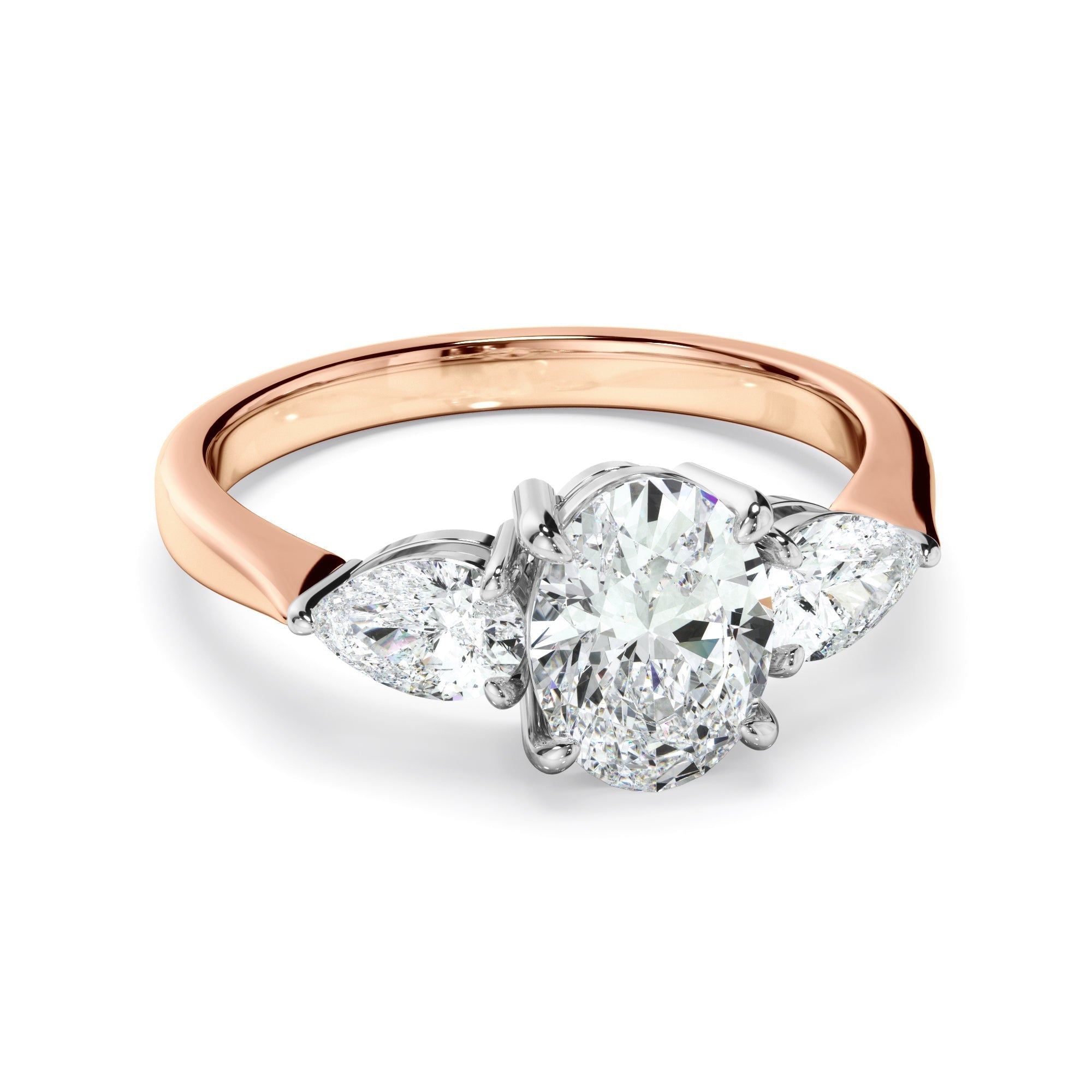 Oval Cut Diamond Engagement Ring With Pear Cut Diamond Sides