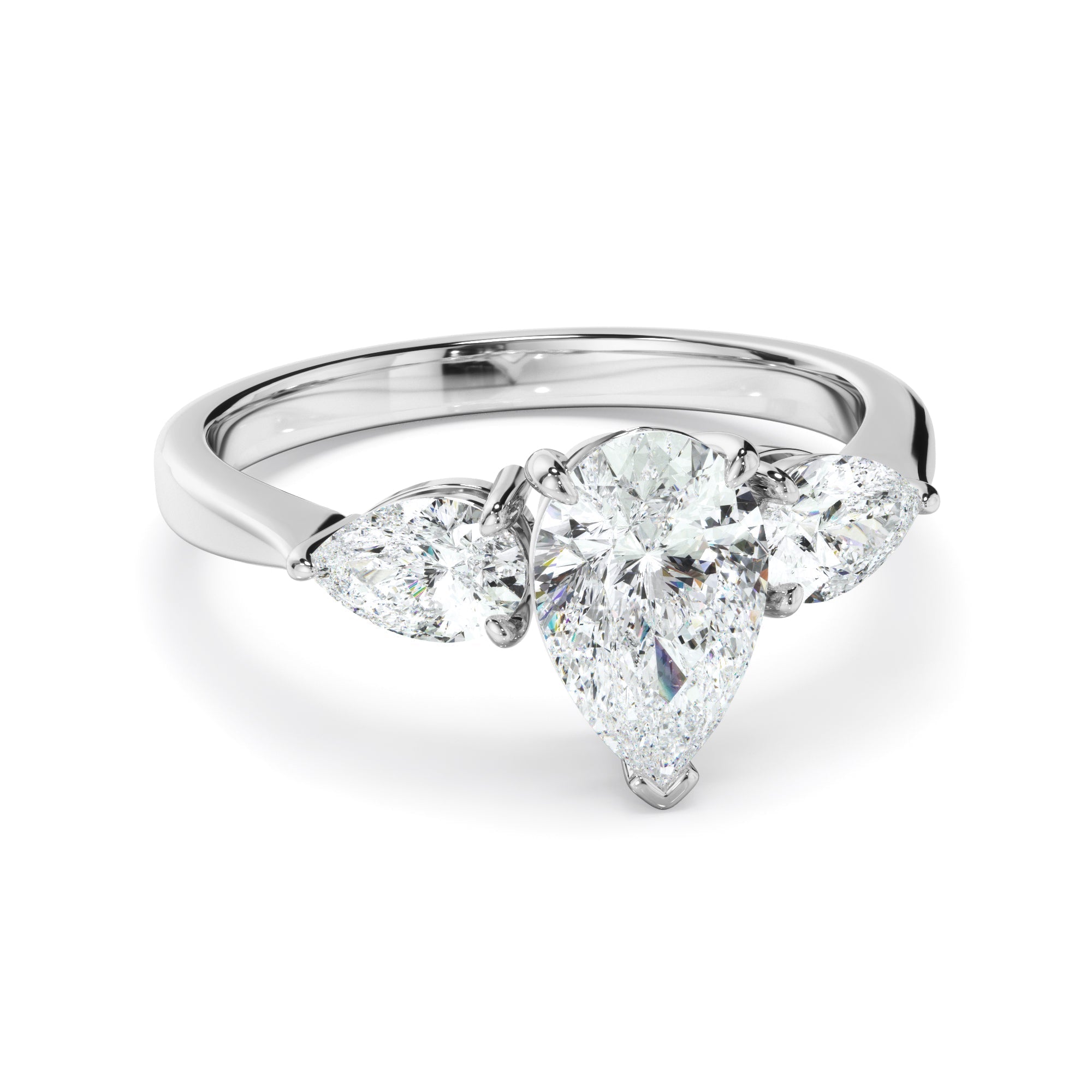 Pear Cut Diamond Engagement Ring With Pear Cut Diamond Sides