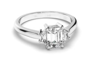 Emerald Cut Diamond Trilogy Engagement Ring with Baguette Sides