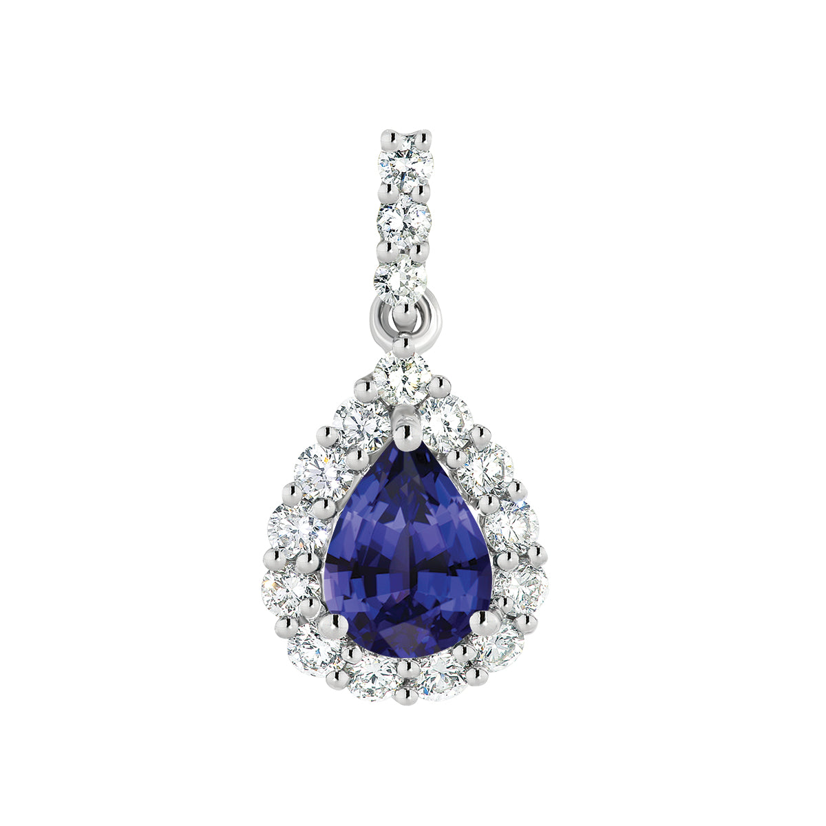 Natural 0.75ct pear tanzanite & 0.39ct diamond pendant in 9ct white gold