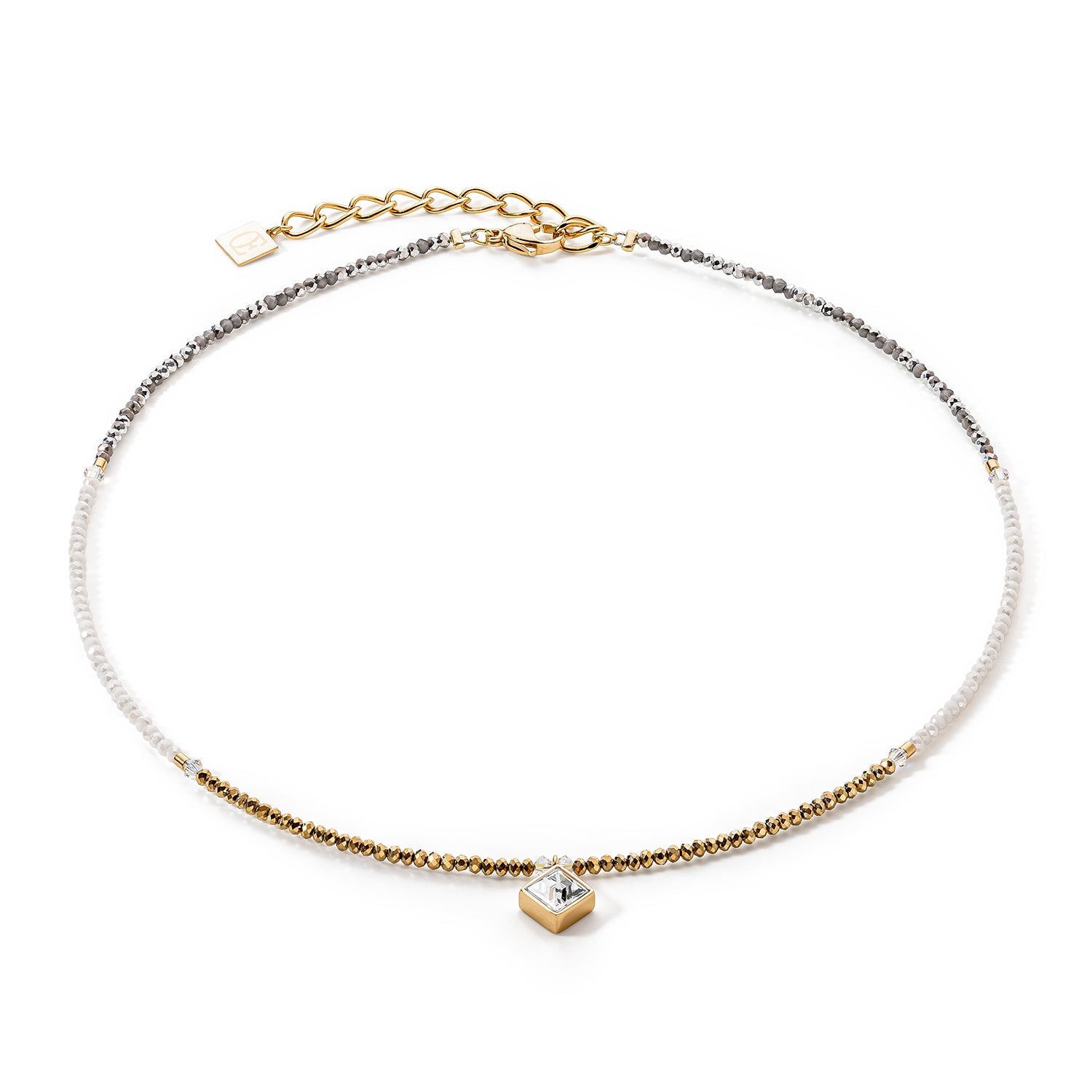COEUR DE LION Small Crystal Gold, White & Grey Necklace