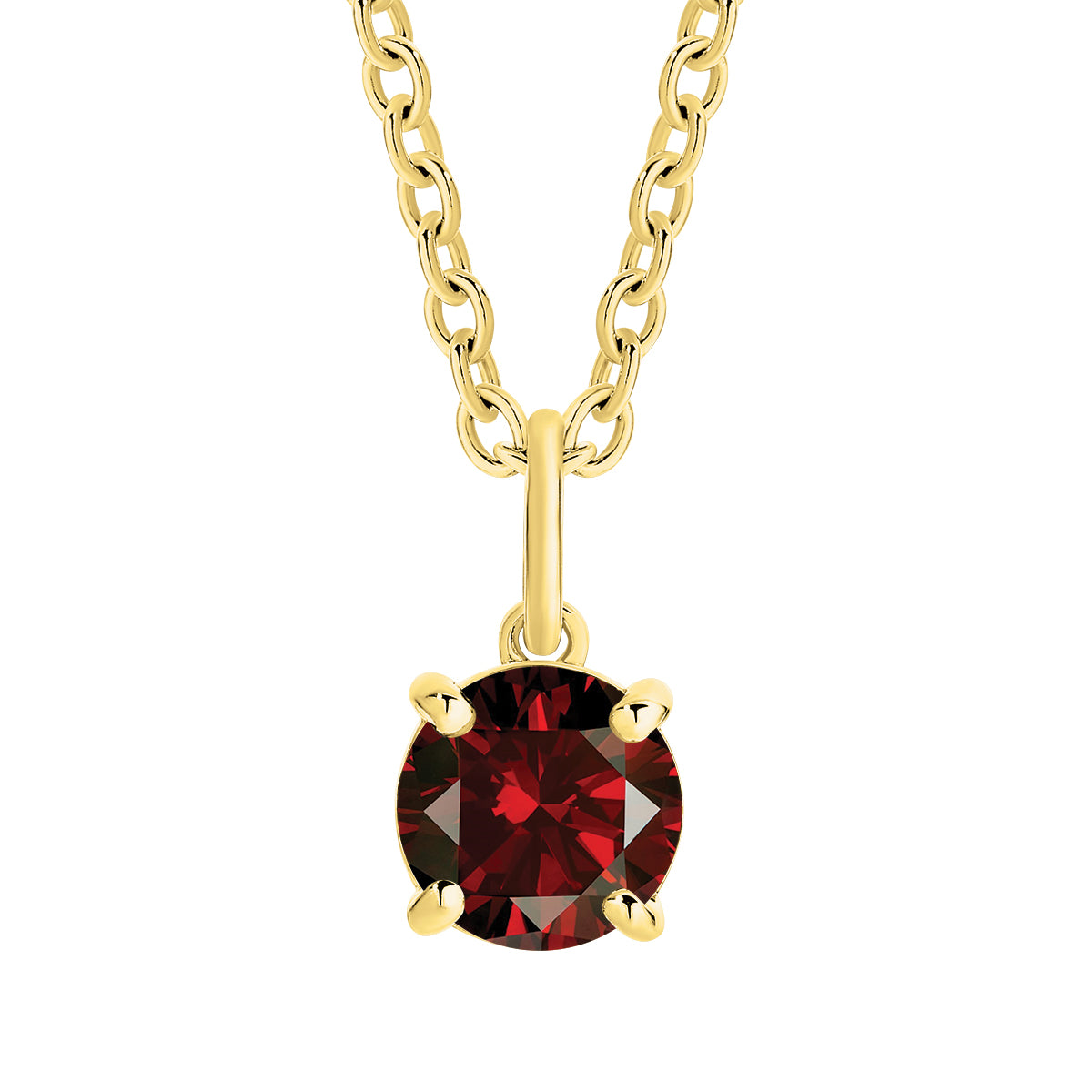 Natural 1.00ct round garnet pendnant in 9ct yellow gold