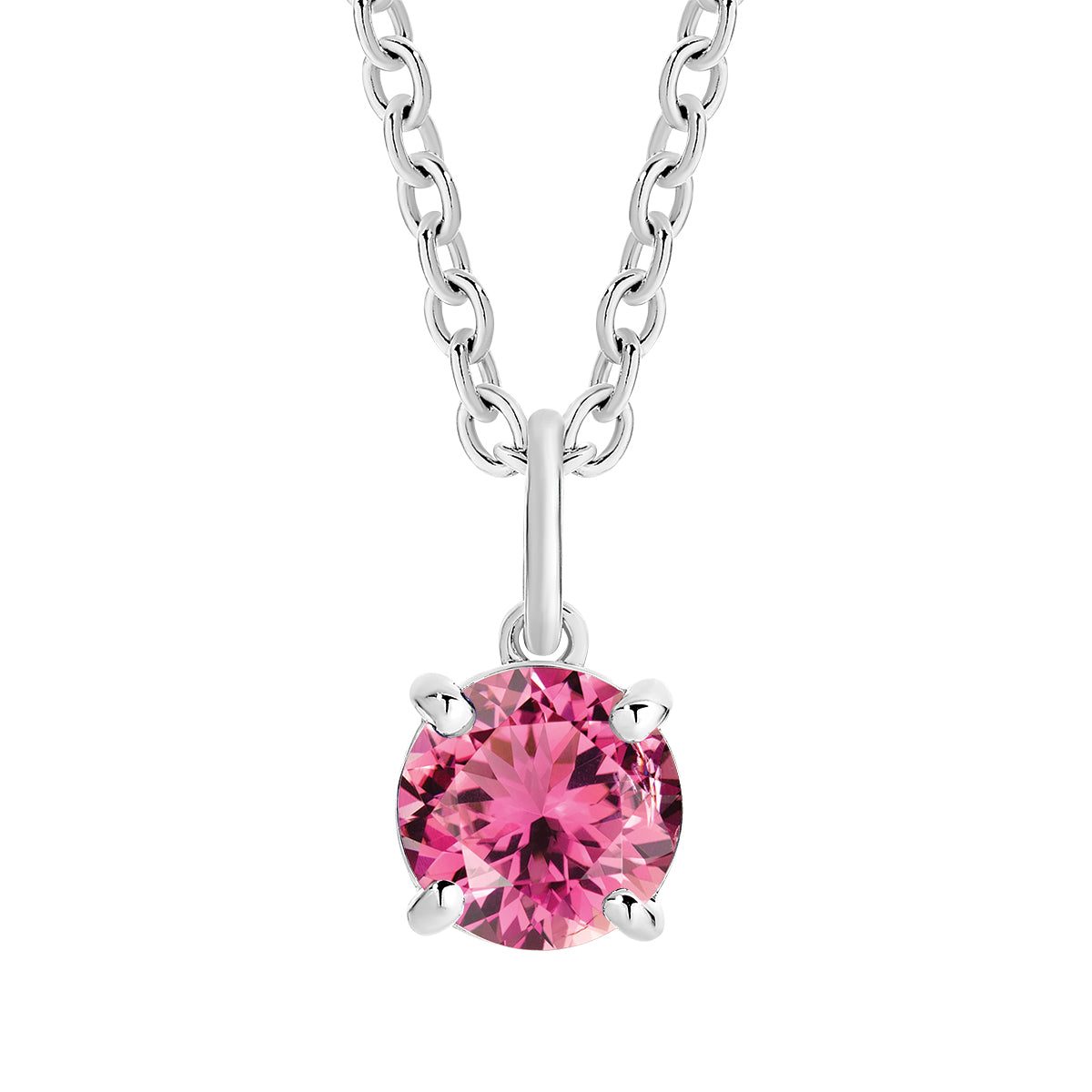 Natural 0.05ct round pink tourmaline pendnant in 9ct white gold