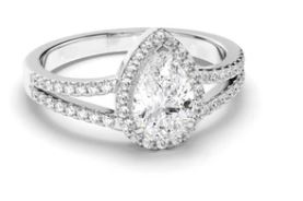 Pear Cut Diamond Halo Engagement Ring with Pave Sides