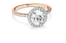 Round Brilliant Cut Diamond Halo Engagement Ring With Pave Band