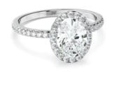 Oval Cut Diamond Halo Engagement Ring With Pave Band
