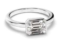 Emerald Cut Diamond Bezel East West Solitaire Engagement Ring