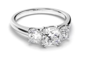 Cushion Cut Diamond Trilogy Engagement Ring with Round Brilliant Sides