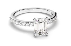 Emerald Cut Diamond Engagement Ring with Diamond Sides