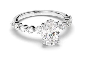 Oval Cut Diamond Engagement Ring with Diamond Sides