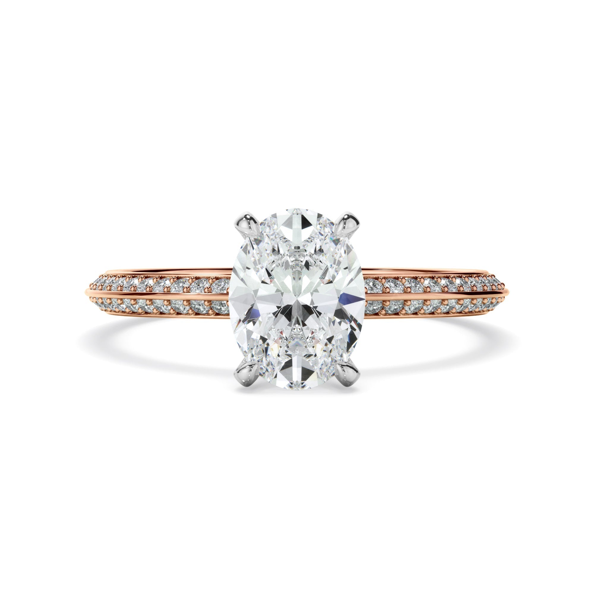 Oval Cut Diamond Knife Edge Engagement Ring With Diamond Pave Sides