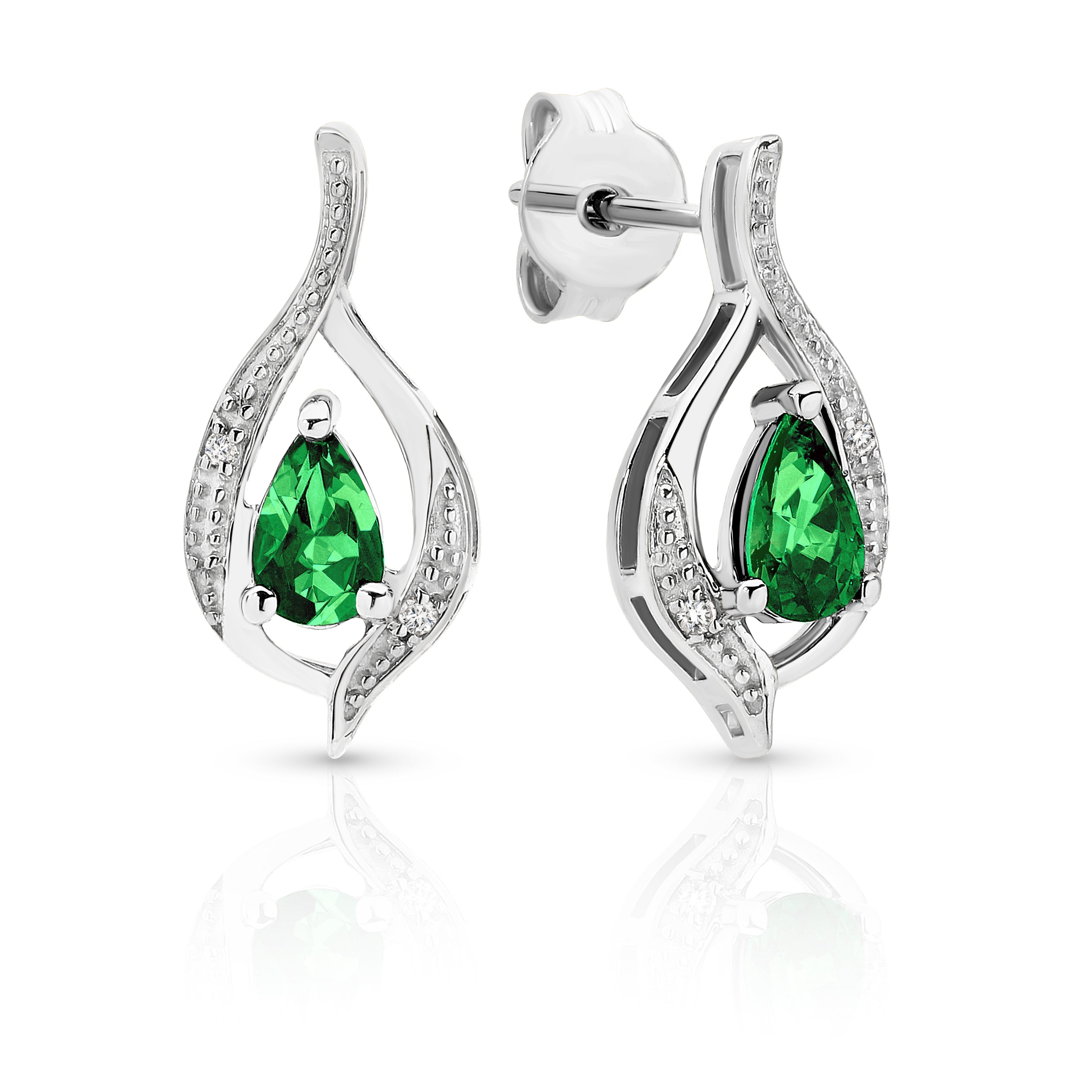 9ct white gold created emerald & diamond earrings