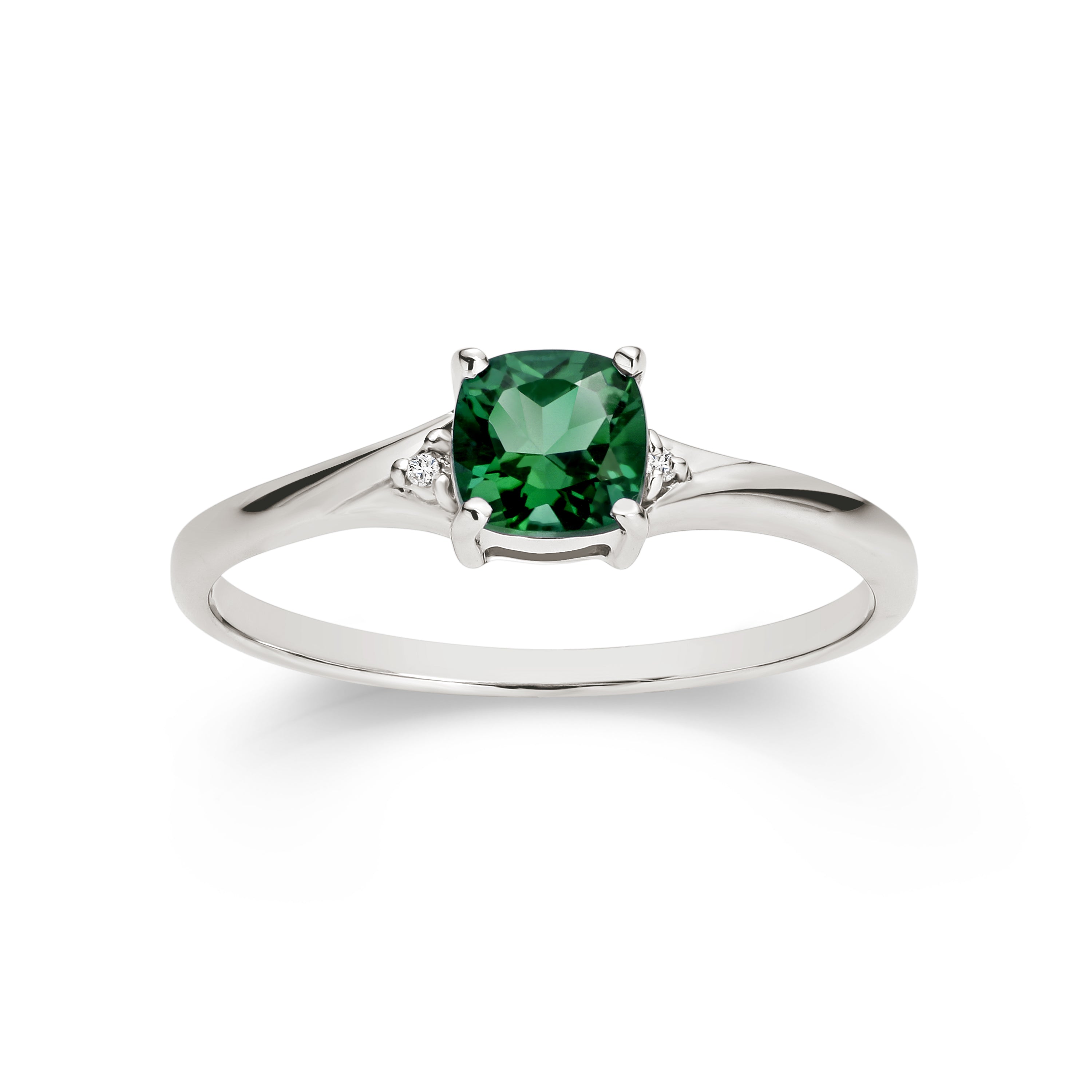 9ct white gold cr emerald & diamond ring