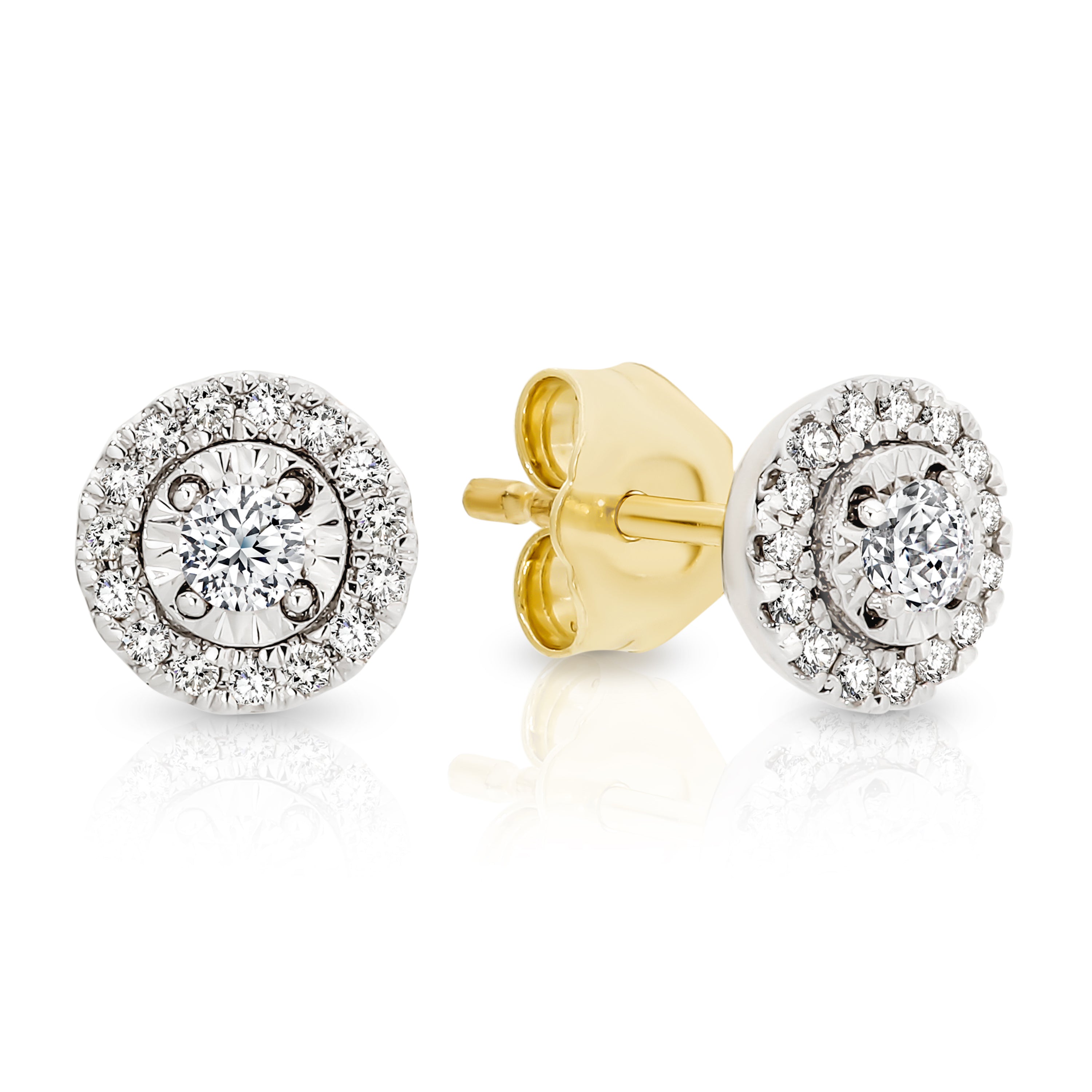 9ct gold gold 0.22ct diamond halo studs