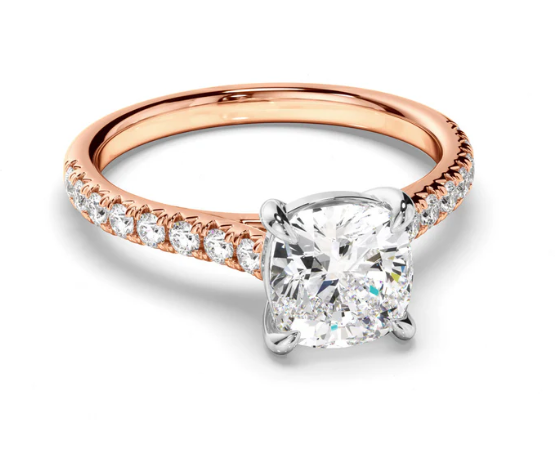 Cushion Cut Diamond Solitaire Engagement Ring With Diamond Sides