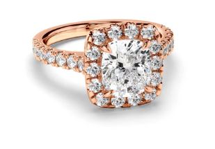 Cushion Cut Diamond Halo Engagement Ring with Diamond Sides