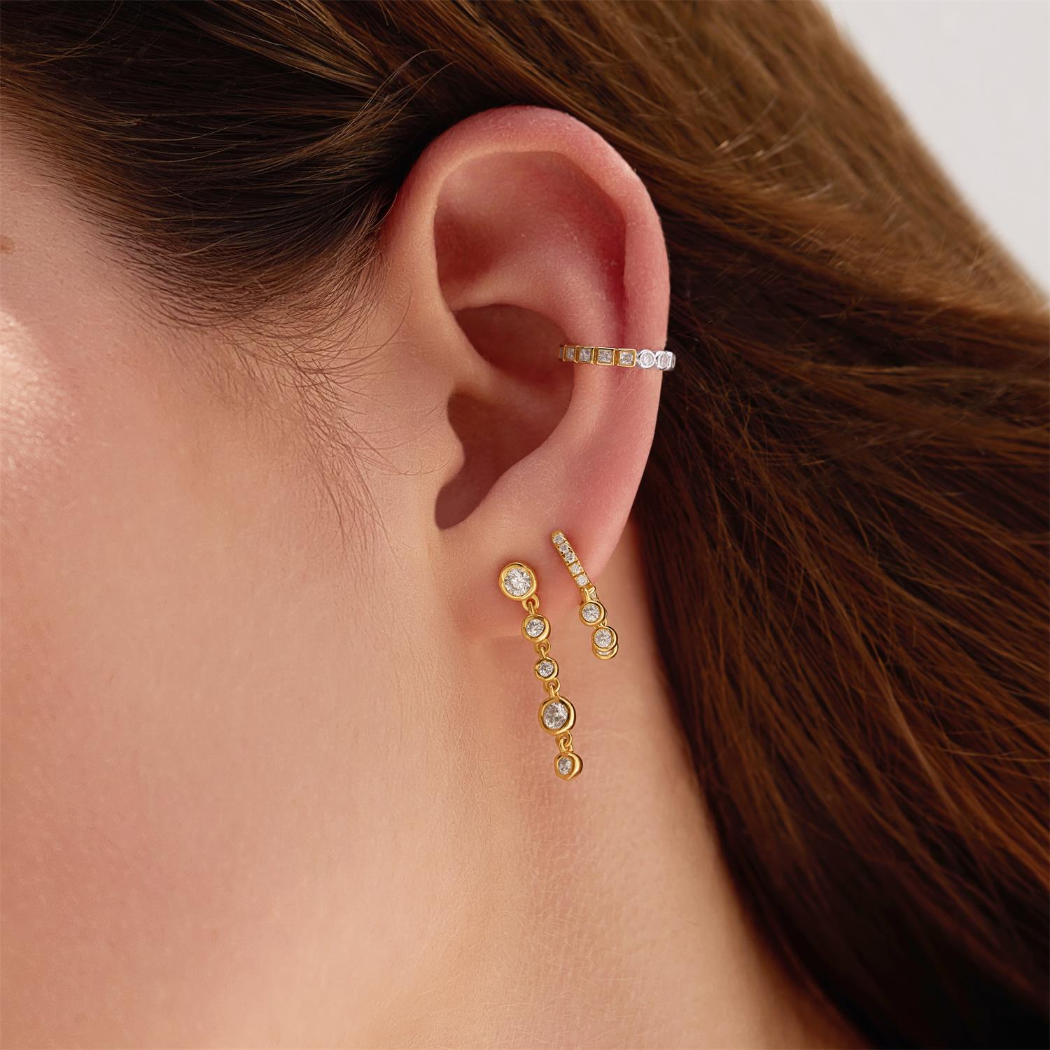 Ania Haie Gold Molten Cascade Bezel-Set Drop Stud Earrings
