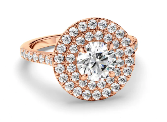 Round Brilliant Cut Diamond Double Halo Engagement Ring