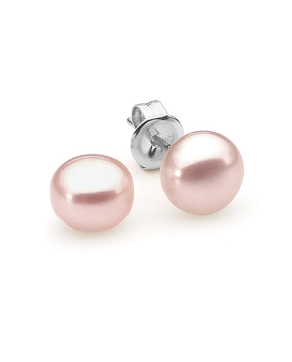 Sterling Silver Pink Button Pearl Studs
