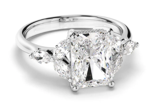 Radiant Cut Diamond Engagement Ring with Cluster Shoulders