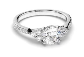 Round Brilliant Cut Diamond Engagement Ring with Diamond Sides