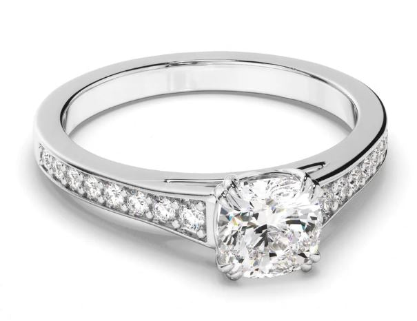 Cushion Cut Diamond Engagement Ring with Diamond Sides