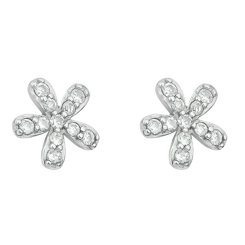 Sterling Silver Flower CZ Stud Earrings