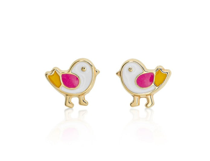9ct gold enamel bird studs