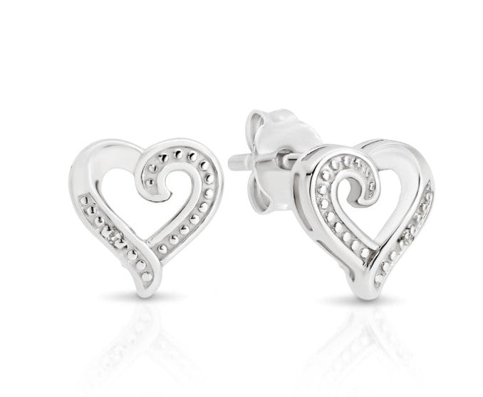 Silver diamond heart earrings