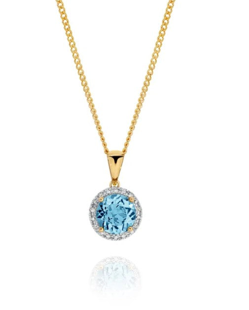 9ct Gold Blue Topaz & Diamond Pendant