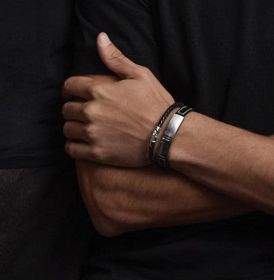 Najo Mariner Men’s Black Plaited Leather and Steel Bracelet
