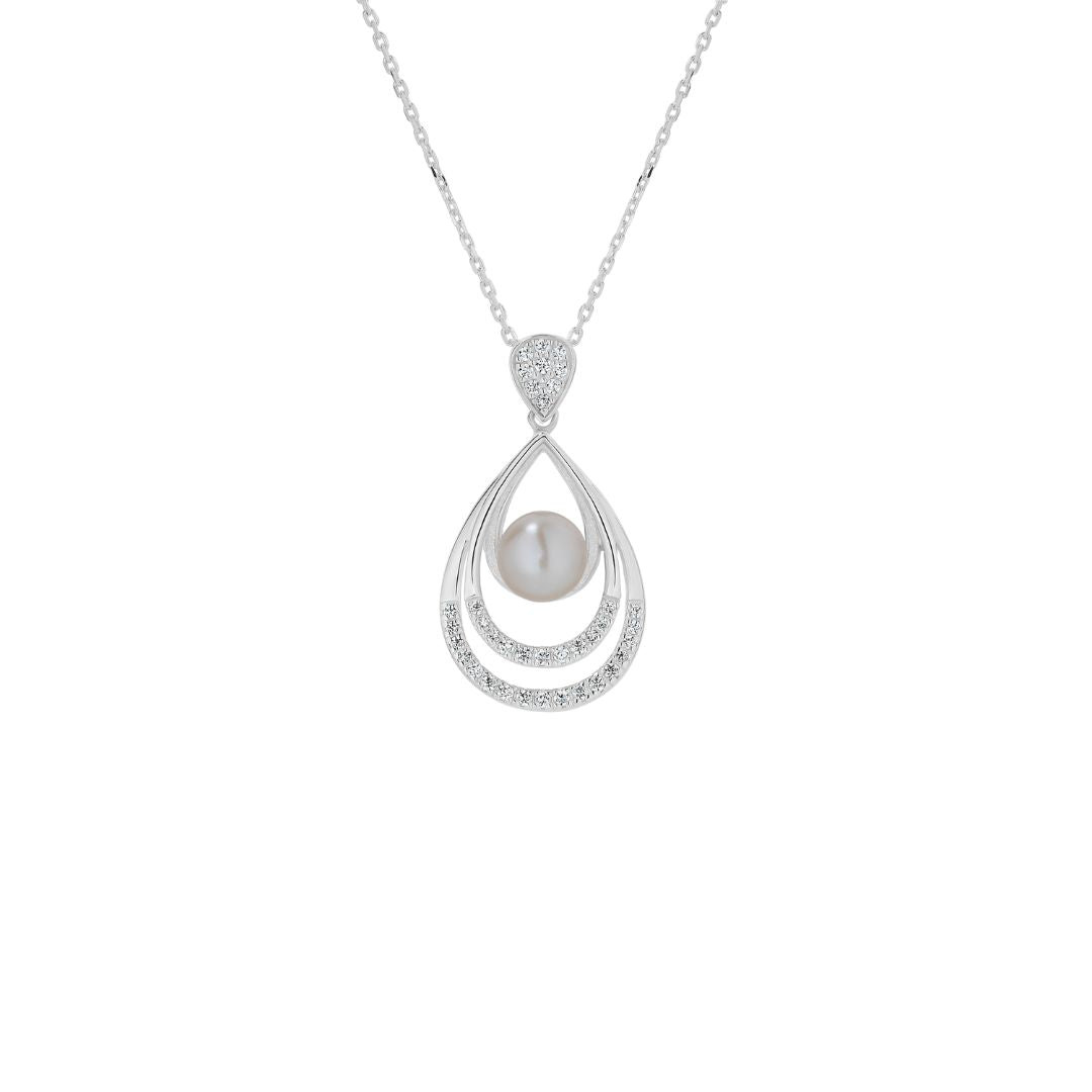 Silver pearl & cubic zirconia necklet