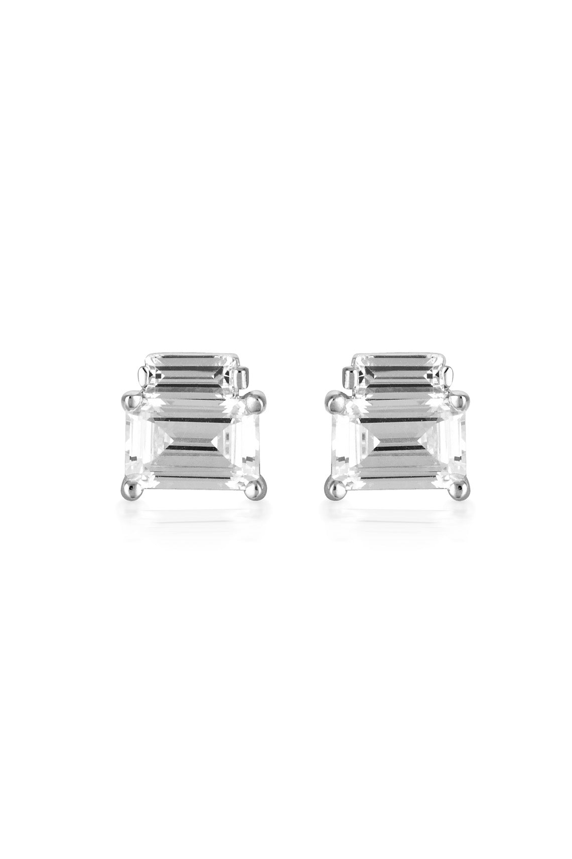 Emilio Silver Double Baguette Earrings