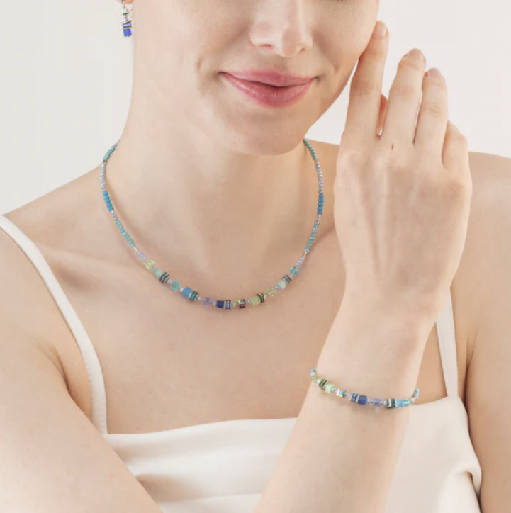 COEUR DE LION Fine Geo Cube Fresh Turquoise & Blue Necklace
