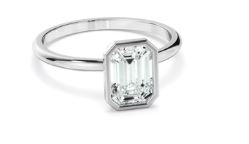 Emerald Cut Diamond Solitaire Bezel Set Engagement Ring
